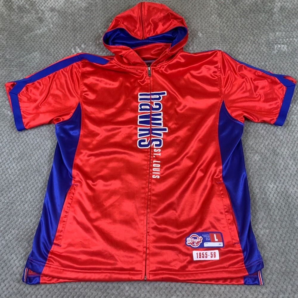 Reebok D'Funkd Jersey Mens L Red Blue St Louis Hawks 1955-56 NBA Hooded